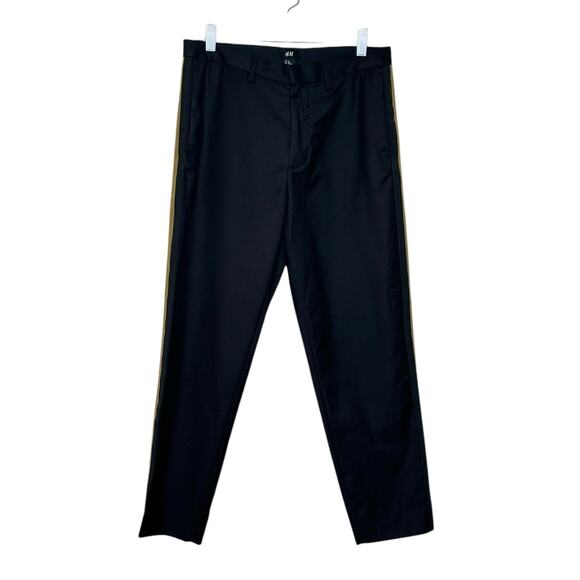 H&M black side gold stripe tuxedo pants size 33R - Picture 1 of 9
